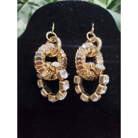 Traci Lynn Women's Gold Hoop with White Rhinestone Earrings Set - Picture 2 of 6